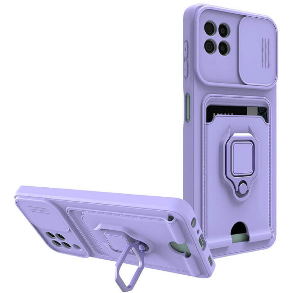 Bodycell Multifunction - Ανθεκτική Θήκη Samsung Galaxy A22 5G με Λουράκι Λαιμού / Κάλυμμα Κάμερας / Ring Holder / Υποδοχή Κάρτας - Purple (5206015012563)