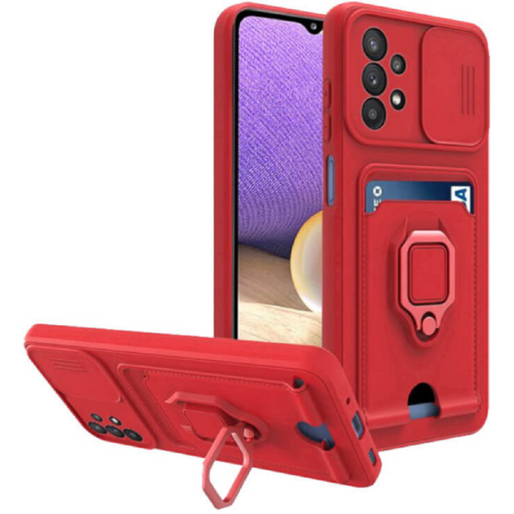 Bodycell Multifunction - Ανθεκτική Θήκη Samsung Galaxy A23 με Λουράκι Λαιμού / Κάλυμμα Κάμερας / Ring Holder / Υποδοχή Κάρτας - Red (5206015003691)