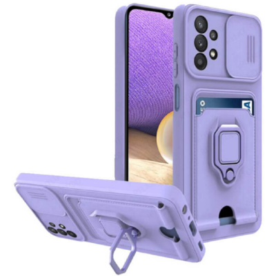 Bodycell Multifunction - Ανθεκτική Θήκη Samsung Galaxy A23 με Λουράκι Λαιμού / Κάλυμμα Κάμερας / Ring Holder / Υποδοχή Κάρτας - Purple (5206015003660)
