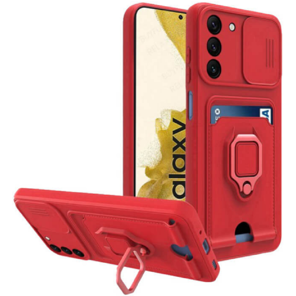 Bodycell Multifunction - Ανθεκτική Θήκη Samsung Galaxy S22 Plus 5G με Λουράκι Λαιμού / Κάλυμμα Κάμερας / Ring Holder / Υποδοχή Κάρτας - Red (5206015004452)