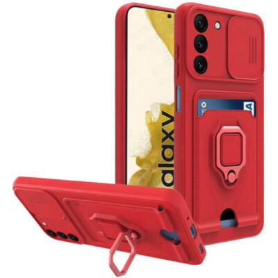 Bodycell Multifunction - Ανθεκτική Θήκη Samsung Galaxy S22 Plus 5G με Λουράκι Λαιμού / Κάλυμμα Κάμερας / Ring Holder / Υποδοχή Κάρτας - Red (5206015004452)