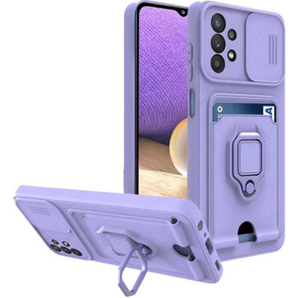 Bodycell Multifunction - Ανθεκτική Θήκη Samsung Galaxy A13 4G με Λουράκι Λαιμού / Κάλυμμα Κάμερας / Ring Holder / Υποδοχή Κάρτας - Purple (5206015003967)