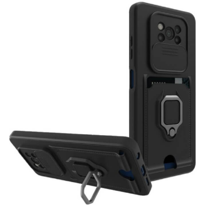 Bodycell Multifunction - Ανθεκτική Θήκη Xiaomi Poco X3 Pro / X3 NFC με Λουράκι Λαιμού / Κάλυμμα Κάμερας / Ring Holder / Υποδοχή Κάρτας - Black (5206015012433)