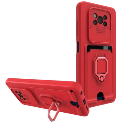 Bodycell Multifunction - Ανθεκτική Θήκη Xiaomi Poco X3 Pro / X3 NFC με Λουράκι Λαιμού / Κάλυμμα Κάμερας / Ring Holder / Υποδοχή Κάρτας - Red (5206015012471)