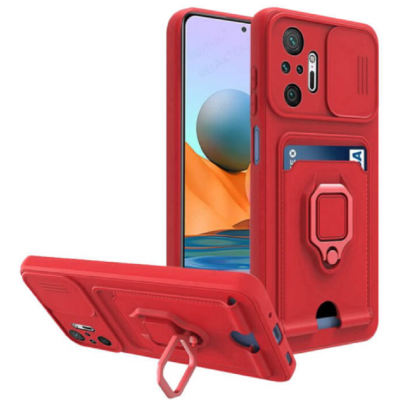 Bodycell Multifunction - Ανθεκτική Θήκη Xiaomi Redmi Note 10 Pro με Λουράκι Λαιμού / Κάλυμμα Κάμερας / Ring Holder / Υποδοχή Κάρτας - Red (5206015008894)