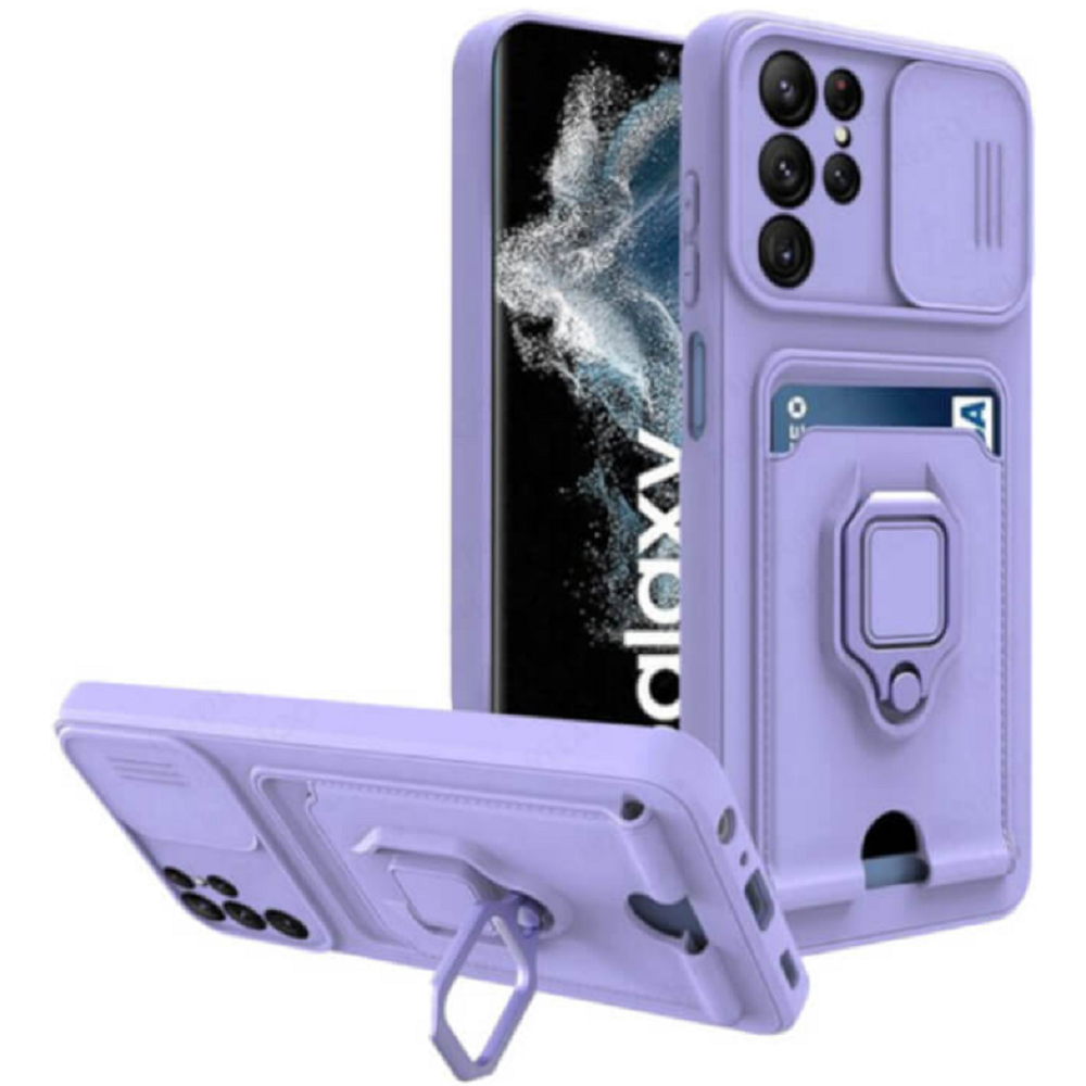 Bodycell Multifunction - Ανθεκτική Θήκη Samsung Galaxy S22 Ultra 5G με Λουράκι Λαιμού / Κάλυμμα Κάμερας / Ring Holder / Υποδοχή Κάρτας - Purple (5206015004476)