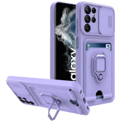 Bodycell Multifunction - Ανθεκτική Θήκη Samsung Galaxy S22 Ultra 5G με Λουράκι Λαιμού / Κάλυμμα Κάμερας / Ring Holder / Υποδοχή Κάρτας - Purple (5206015004476)
