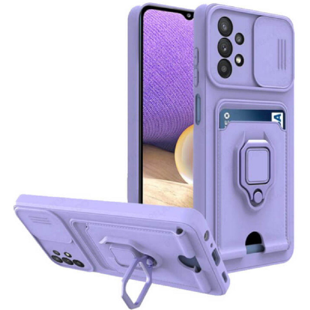 Bodycell Multifunction - Ανθεκτική Θήκη Samsung Galaxy A32 4G με Λουράκι Λαιμού / Κάλυμμα Κάμερας / Ring Holder / Υποδοχή Κάρτας - Purple (5206015004117)