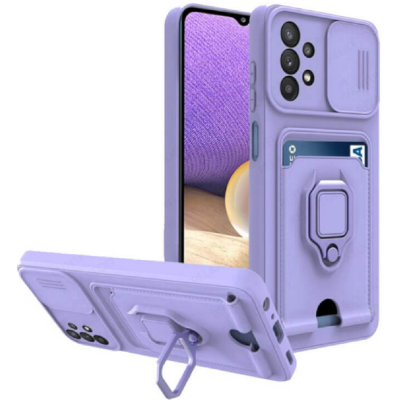 Bodycell Multifunction - Ανθεκτική Θήκη Samsung Galaxy A32 4G με Λουράκι Λαιμού / Κάλυμμα Κάμερας / Ring Holder / Υποδοχή Κάρτας - Purple (5206015004117)