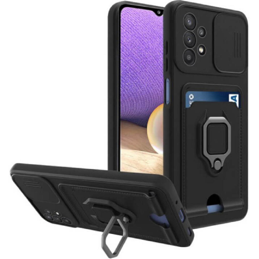 Bodycell Multifunction - Ανθεκτική Θήκη Samsung Galaxy A72 με Λουράκι Λαιμού / Κάλυμμα Κάμερας / Ring Holder / Υποδοχή Κάρτας - Black (5206015003905)