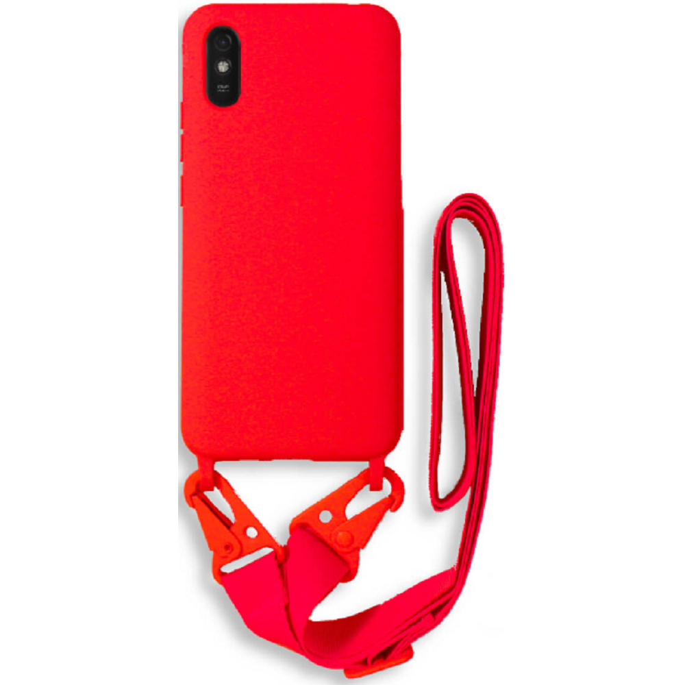 Bodycell Θήκη Σιλικόνης με Λουράκι Λαιμού - Xiaomi Redmi 9A / 9ΑΤ / 9i - Red (5206015002861)