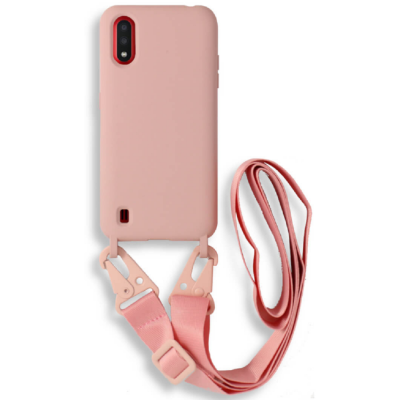 Bodycell Θήκη Σιλικόνης με Λουράκι Λαιμού - Samsung Galaxy A01 - Pink (5206015000447)