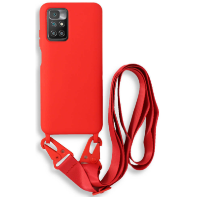Bodycell Θήκη Σιλικόνης με Λουράκι Λαιμού - Xiaomi Redmi 10 / Redmi 10 2022 - Red (5206015002748)