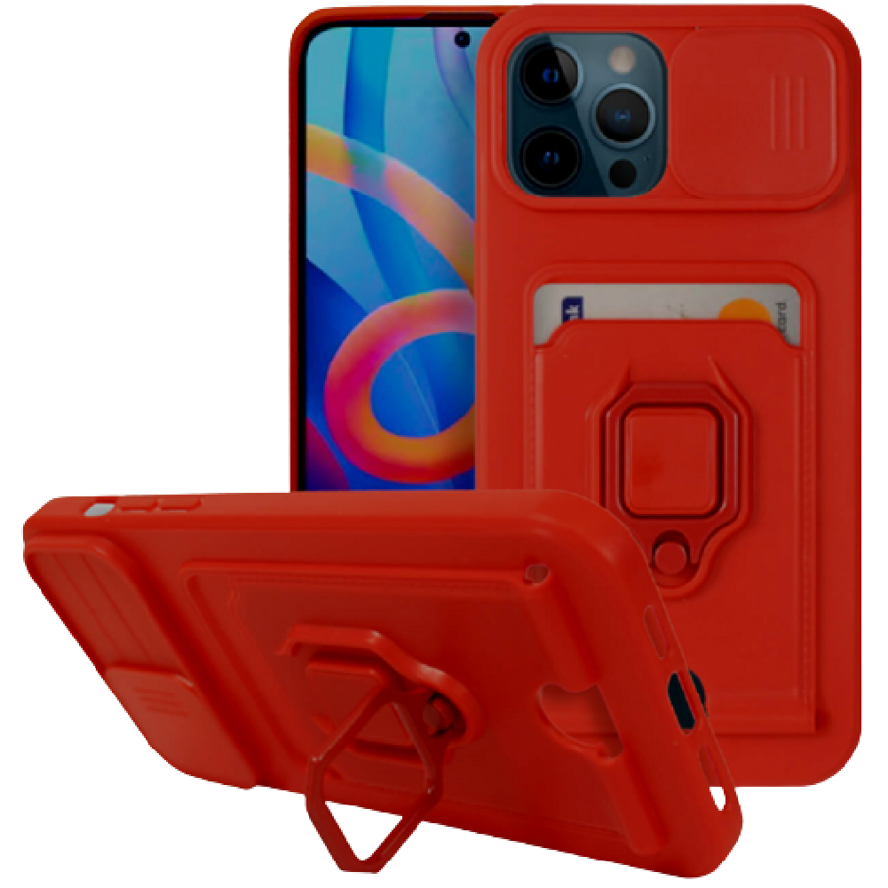 Bodycell Multifunction - Ανθεκτική Θήκη Apple iPhone 13 Pro Max με Λουράκι Λαιμού / Κάλυμμα Κάμερας / Ring Holder / Υποδοχή Κάρτας - Red (5206015011320)