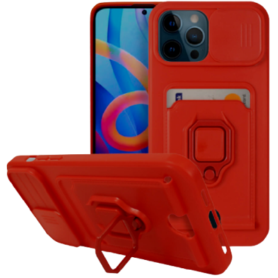 Bodycell Multifunction - Ανθεκτική Θήκη Apple iPhone 13 Pro Max με Λουράκι Λαιμού / Κάλυμμα Κάμερας / Ring Holder / Υποδοχή Κάρτας - Red (5206015011320)