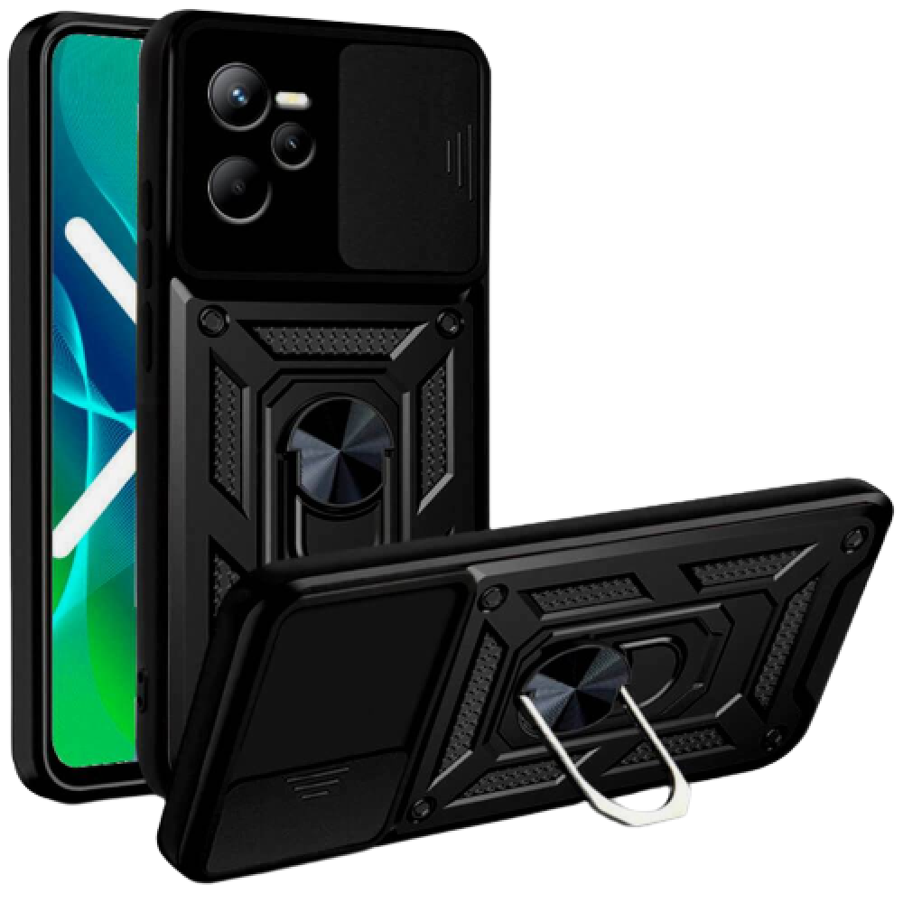 Bodycell Armor Slide - Ανθεκτική Θήκη Realme C35 με Κάλυμμα για την Κάμερα & Μεταλλικό Ring Holder - Black (5206015010118)