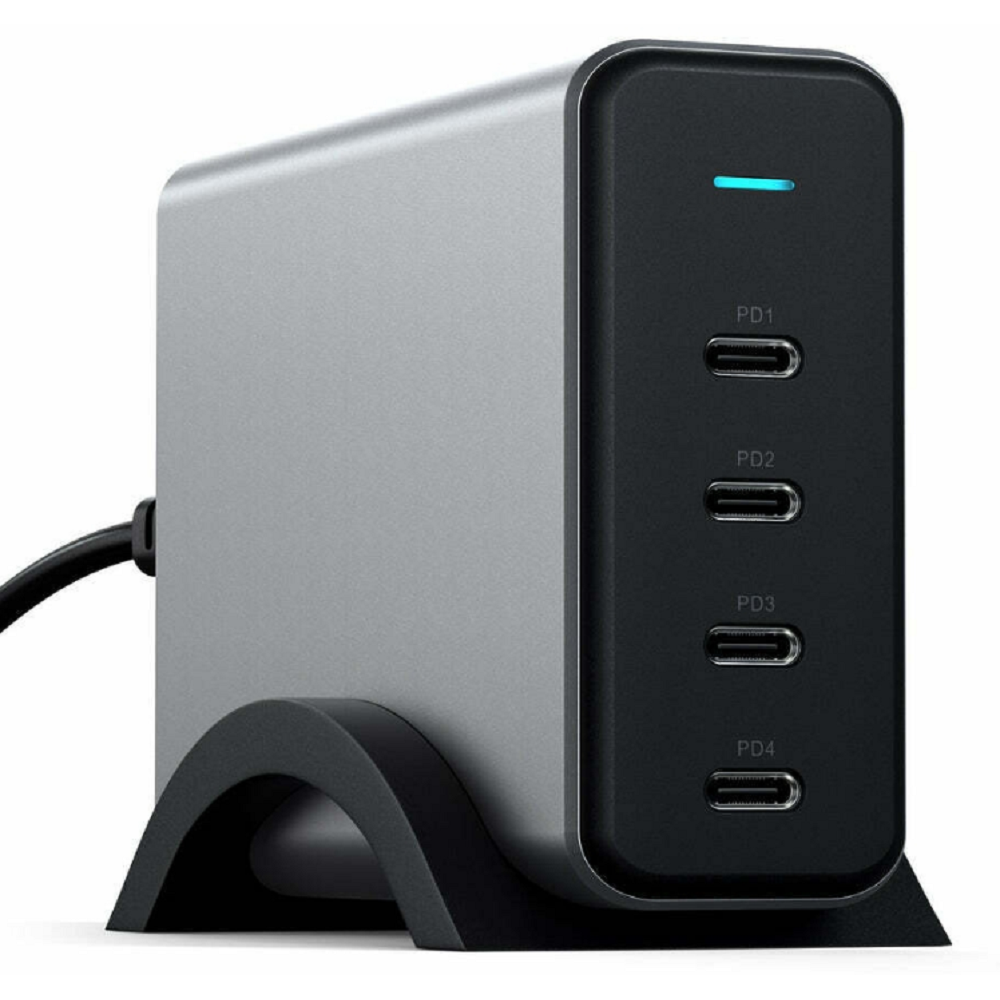 Satechi USB-C 4-Port GaN Charger - Φορτιστής Τοίχου με Βάση Στήριξης - Με 4 x Type-C PD - 165W - Space Grey (ST-UC165GM-EU)