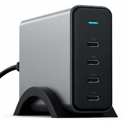Satechi USB-C 4-Port GaN Charger - Φορτιστής Τοίχου με Βάση Στήριξης - Με 4 x Type-C PD - 165W - Space Grey (ST-UC165GM-EU)