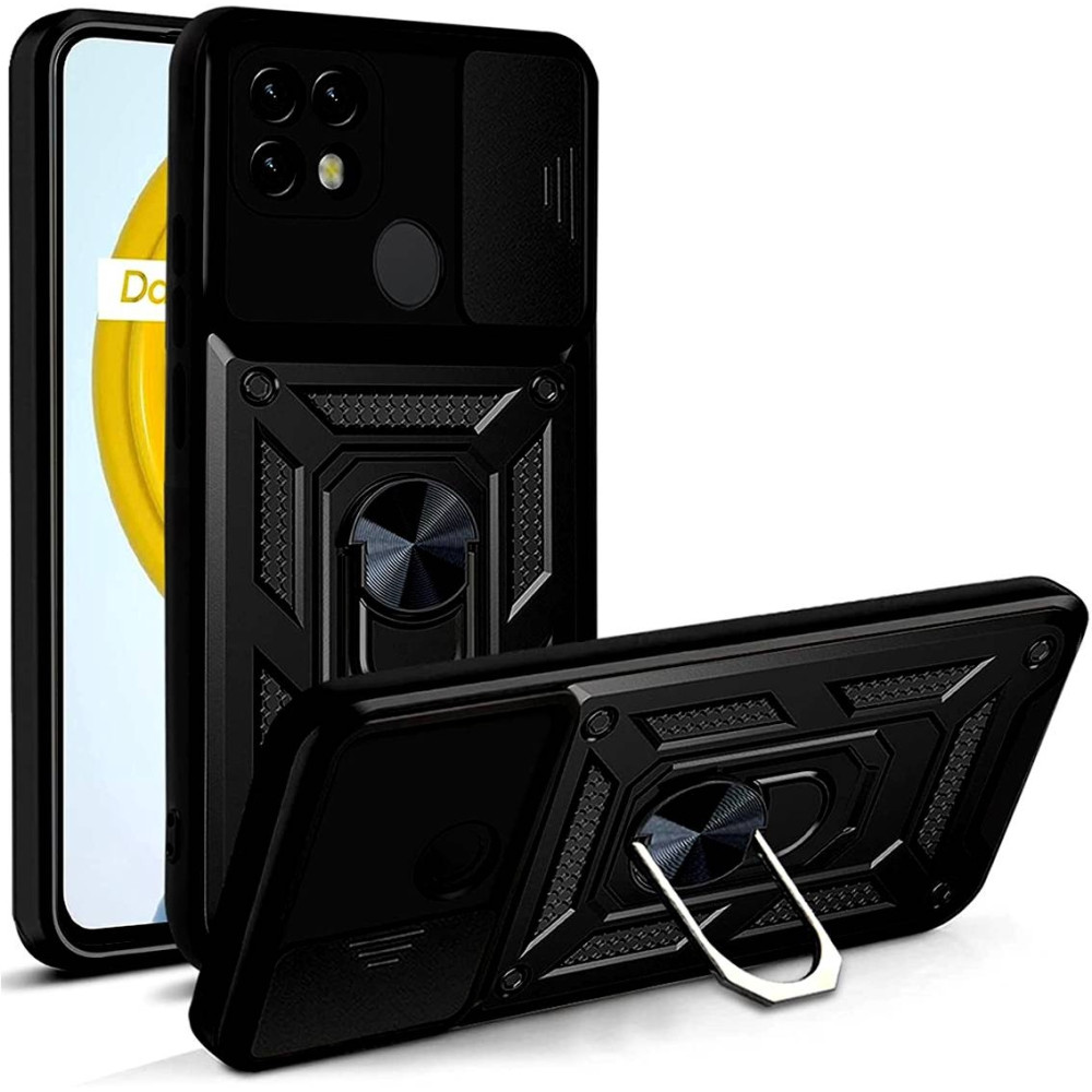 Bodycell Armor Slide - Ανθεκτική Θήκη Realme C21 με Κάλυμμα για την Κάμερα & Μεταλλικό Ring Holder - Black (5206015009785)