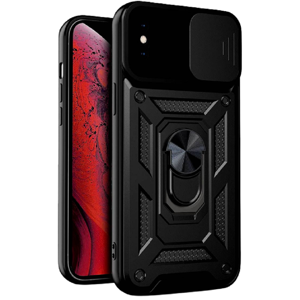 Bodycell Armor Slide - Ανθεκτική Θήκη Apple iPhone X / XS με Κάλυμμα για την Κάμερα & Μεταλλικό Ring Holder - Black (5206015005145)