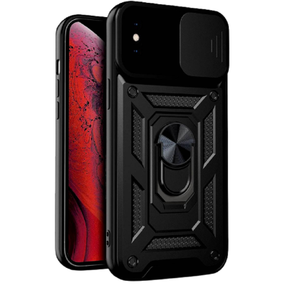 Bodycell Armor Slide - Ανθεκτική Θήκη Apple iPhone X / XS με Κάλυμμα για την Κάμερα & Μεταλλικό Ring Holder - Black (5206015005145)