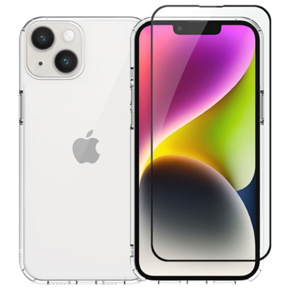 Vivid Σετ Διάφανη Θήκη Σιλικόνης & Full Face Tempered Glass - Apple iPhone 14 Plus - Transparent / Black (VIGELLY295GLASSBK)