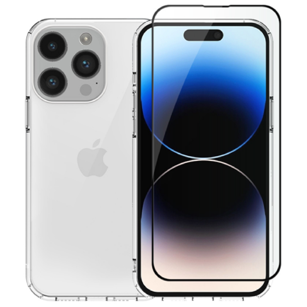 Vivid Σετ Διάφανη Θήκη Σιλικόνης & Full Face Tempered Glass - Apple iPhone 14 Pro Max - Transparent / Black (VIGELLY298GLASSBK)