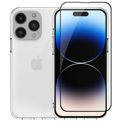 Vivid Σετ Διάφανη Θήκη Σιλικόνης & Full Face Tempered Glass - Apple iPhone 14 Pro Max - Transparent / Black (VIGELLY298GLASSBK)