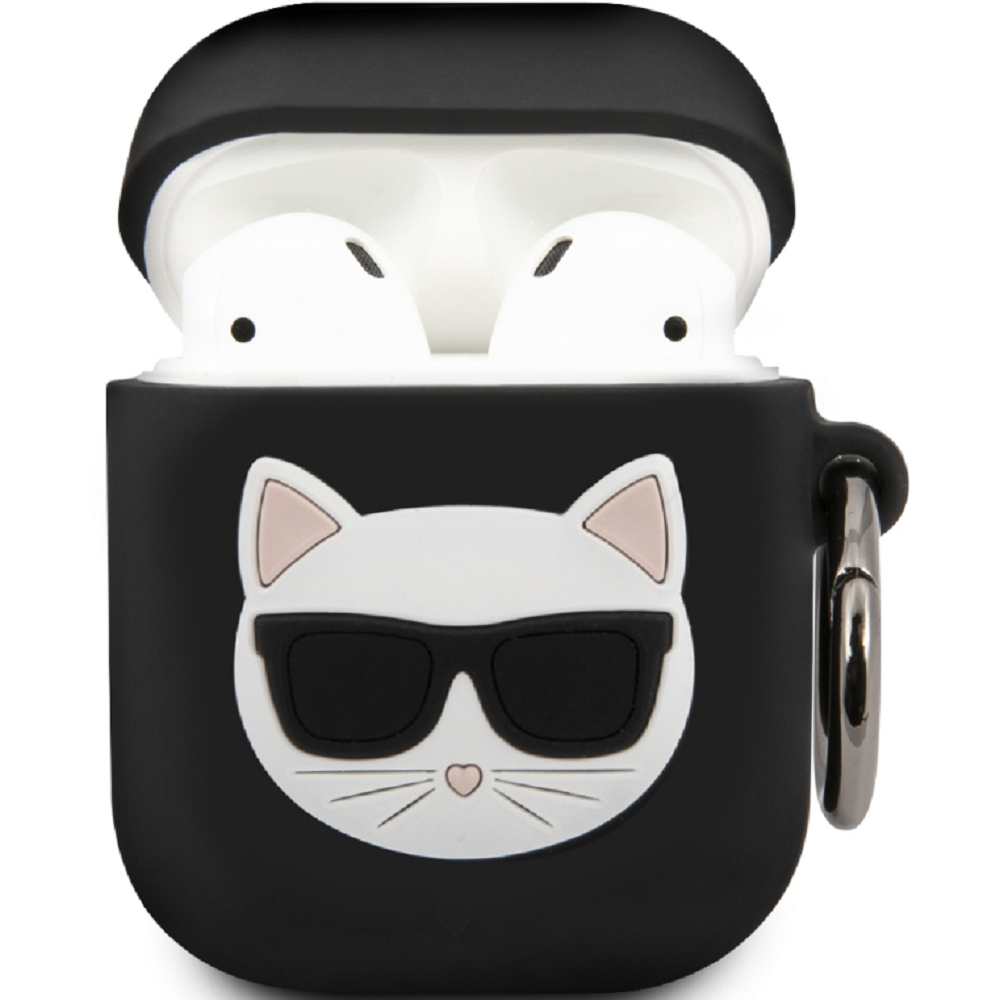 Karl Lagerfeld Embossed Logo Choupette Head Collection - Θήκη Σιλικόνης για AirPods 2nd Gen / 1st Gen - Black (KLACA2SILCHBK)