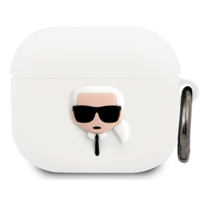 Karl Lagerfeld Embossed Logo Karl's Head Collection - Θήκη Σιλικόνης για AirPods 3rd Gen - White (KLACA3SILKHWH)