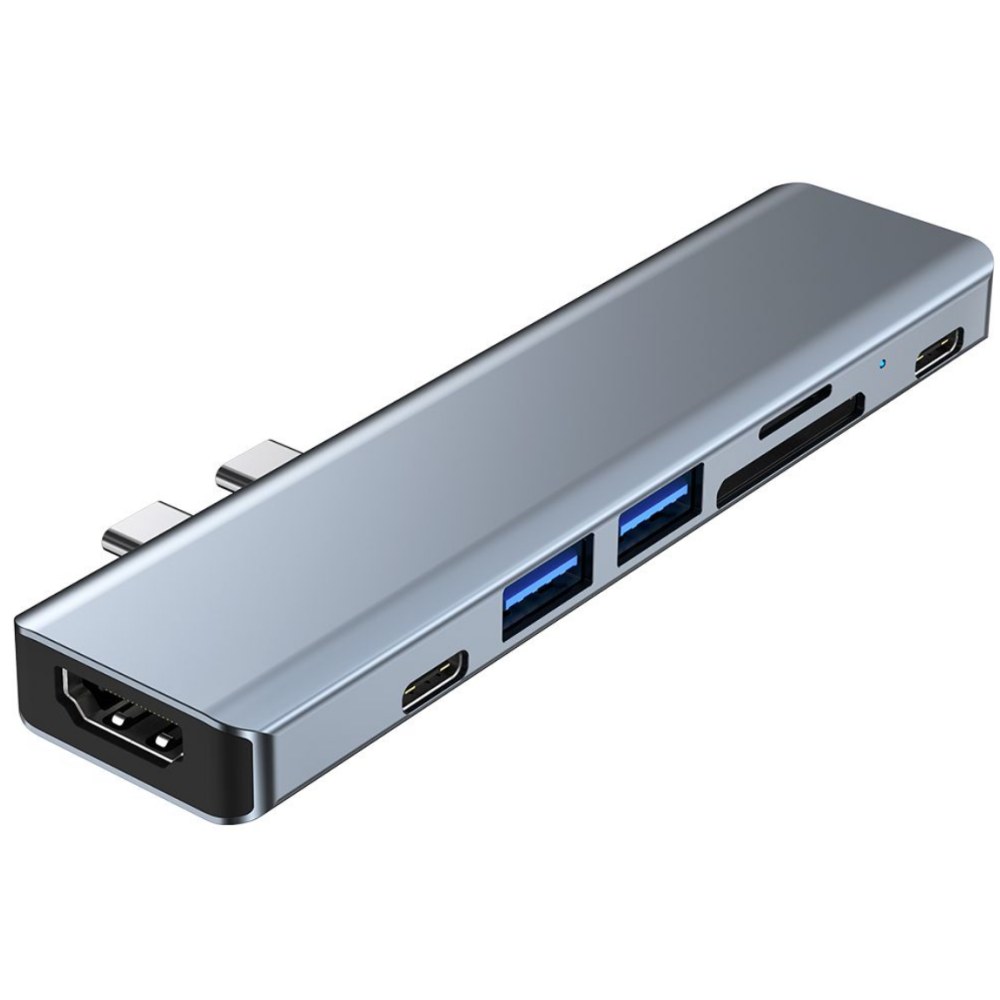 Tech-Protect V5 Hub Adapter 7 in 1 - Type-C Αντάπτορας Αλουμινίου Με 2 x USB-A / 2 x Type-C / 1 x 4K HDMI / 1 x SD & MicroSD - Grey (9589046919305)
