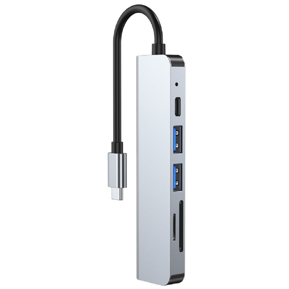 Tech-Protect V4 Hub Adapter 6 in 1 - Type-C Αντάπτορας Αλουμινίου Με 2 x USB-A / 1 x Type-C / 1 x 4K HDMI / 1 x SD & MicroSD - Grey (9589046919343)