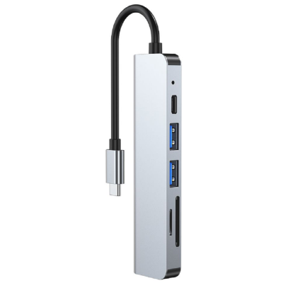 Tech-Protect V4 Hub Adapter 6 in 1 - Type-C Αντάπτορας Αλουμινίου Με 2 x USB-A / 1 x Type-C / 1 x 4K HDMI / 1 x SD & MicroSD - Grey (9589046919343)