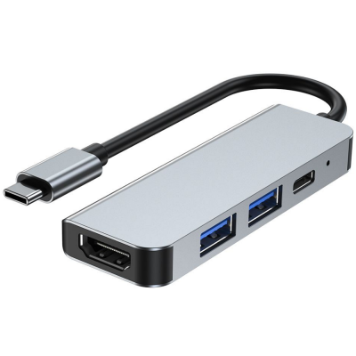 Tech-Protect V2 Hub Adapter 4 in 1 - Type-C Αντάπτορας Αλουμινίου Με 2 x USB-A / 1 x Type-C / 1 x 4K HDMI - Grey (9589046919350)