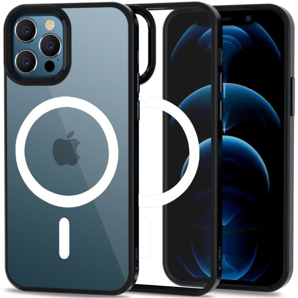 Tech-Protect MagMat - Σκληρή Διάφανη Θήκη MagSafe Apple iPhone 12 / 12 Pro - Clear / Black (9589046924590)