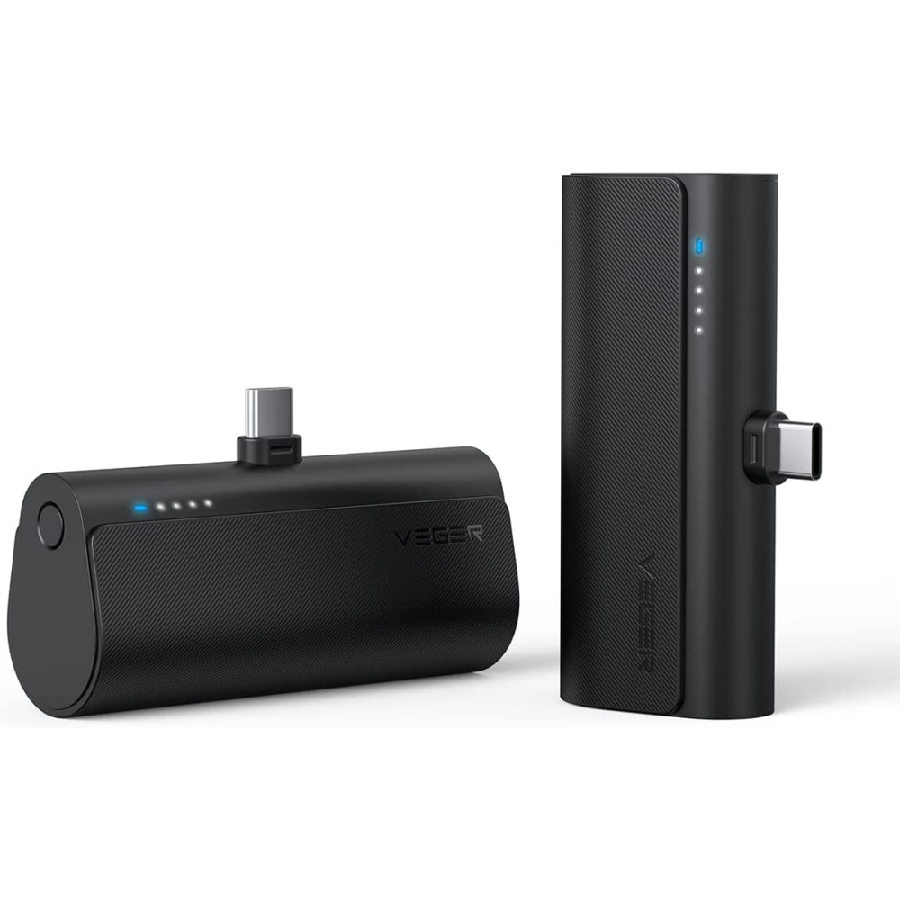 Veger PowerBank PlugOn-C - Φορητή Μπαταρία Φόρτισης με Ενσωματωμένο Type-C - 5000mAh - 20W - Black (V0556)