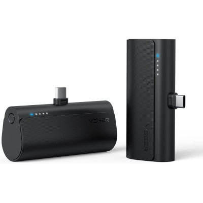 Veger PowerBank PlugOn-C - Φορητή Μπαταρία Φόρτισης με Ενσωματωμένο Type-C - 5000mAh - 20W - Black (V0556)