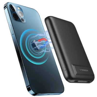 Veger MagOn Kick Tiny Magnetic Wireless PowerBank με 1 x Type-C- 20W - 5000mAh / Βάση Ασύρματης Φόρτισης MagSafe 15W - Black (V0553P)