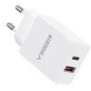 Veger Fast Charger - Ταχυφορτιστής Ταξιδιού / Αντάπτορας Με 1x Type-C / 1 x USB-A - 20W - White (VLS202U)