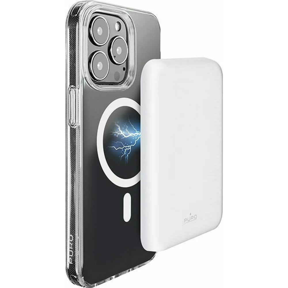 Puro Slim Power Mag - PowerBank με 1 x Type-C - 15W- 4000mAh / Βάση Ασύρματης Φόρτισης MagSafe - 5W - White (FCBB40P1MAG-WHI)