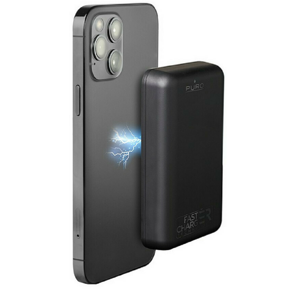 Puro Power Mag - PowerBank με 1 x Type-C / 1 x USB-A - 5000mAh / Βάση Ασύρματης Φόρτισης MagSafe - 10W - Black (FCBB50P1MAG-BLK)