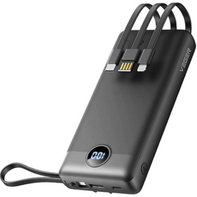 Veger PowerBank C20 - Φορητή Μπαταρία Φόρτισης με Ενσωματωμένα Καλώδια Type-C / USB-A / Lightning / MicroUSB και 1 x USB-A Θύρα - 20000mAh - Black (VP2047)