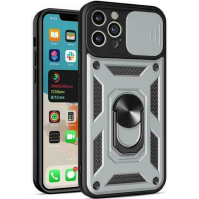 Bodycell Armor Slide - Ανθεκτική Θήκη Apple iPhone 12 Pro Max με Κάλυμμα για την Κάμερα & Μεταλλικό Ring Holder - Silver (5206015013799)
