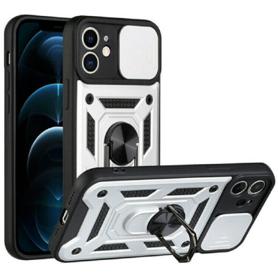 Bodycell Armor Slide - Ανθεκτική Θήκη Apple iPhone 12 με Κάλυμμα για την Κάμερα & Μεταλλικό Ring Holder - Silver (5206015013775)