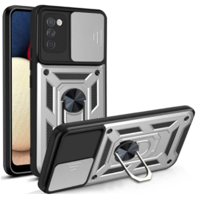 Bodycell Armor Slide - Ανθεκτική Θήκη Samsung Galaxy A02s με Κάλυμμα για την Κάμερα & Μεταλλικό Ring Holder - Silver (5206015014079)