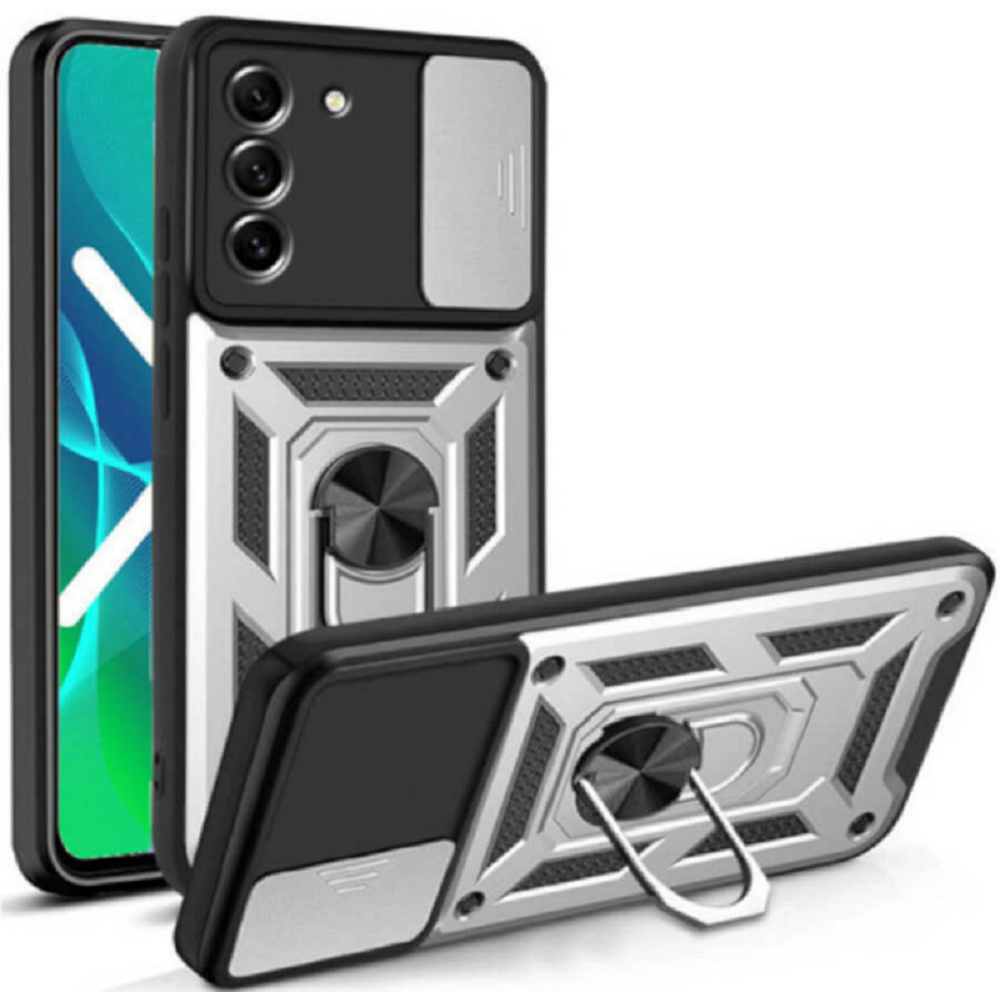Bodycell Armor Slide - Ανθεκτική Θήκη Samsung Galaxy S22 Plus 5G με Κάλυμμα για την Κάμερα & Μεταλλικό Ring Holder - Silver (5206015014574)