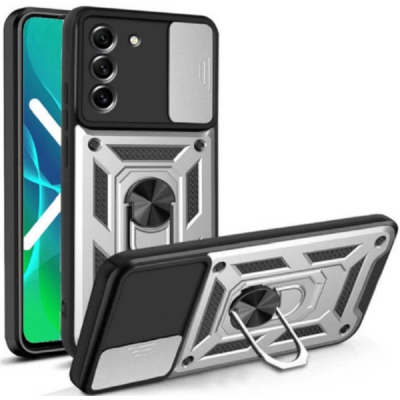 Bodycell Armor Slide - Ανθεκτική Θήκη Samsung Galaxy S22 Plus 5G με Κάλυμμα για την Κάμερα & Μεταλλικό Ring Holder - Silver (5206015014574)