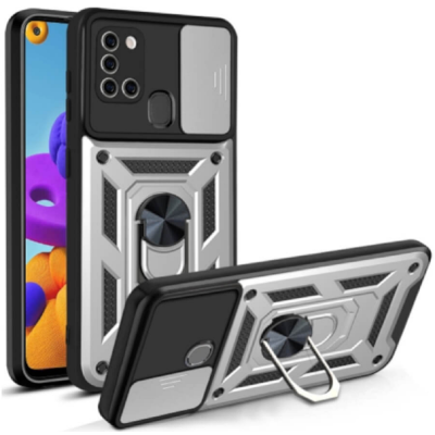Bodycell Armor Slide - Ανθεκτική Θήκη Samsung Galaxy A21s με Κάλυμμα για την Κάμερα & Μεταλλικό Ring Holder - Silver (5206015014192)