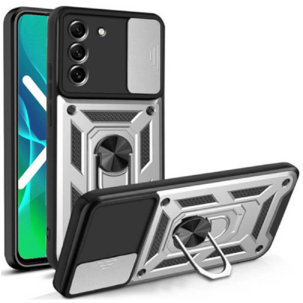 Bodycell Armor Slide - Ανθεκτική Θήκη Samsung Galaxy S21 Plus 5G με Κάλυμμα για την Κάμερα & Μεταλλικό Ring Holder - Silver (5206015014468)