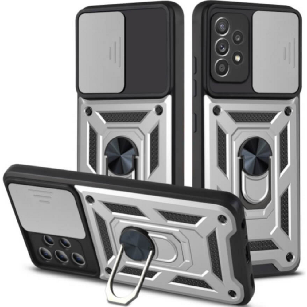 Bodycell Armor Slide - Ανθεκτική Θήκη Samsung Galaxy A32 4G με Κάλυμμα για την Κάμερα & Μεταλλικό Ring Holder - Silver (5206015014307)
